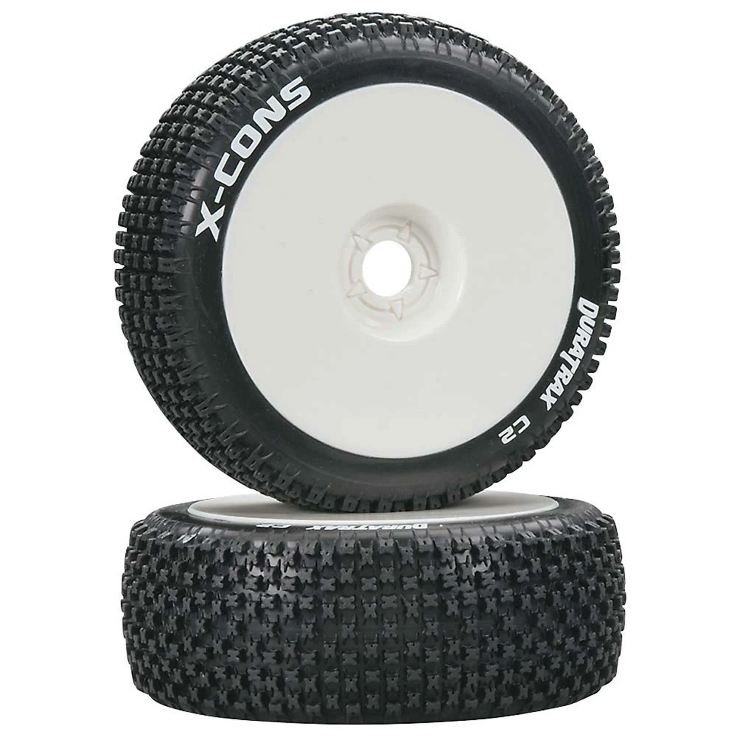 Duratrax X-Cons 1/8 C2 Mounted Buggy Tires, White (2) for Tires & Wheels 3 Duratrax X-Cons 1/8 C2 Mounted Buggy Tires, White (2) for Tires & Wheels