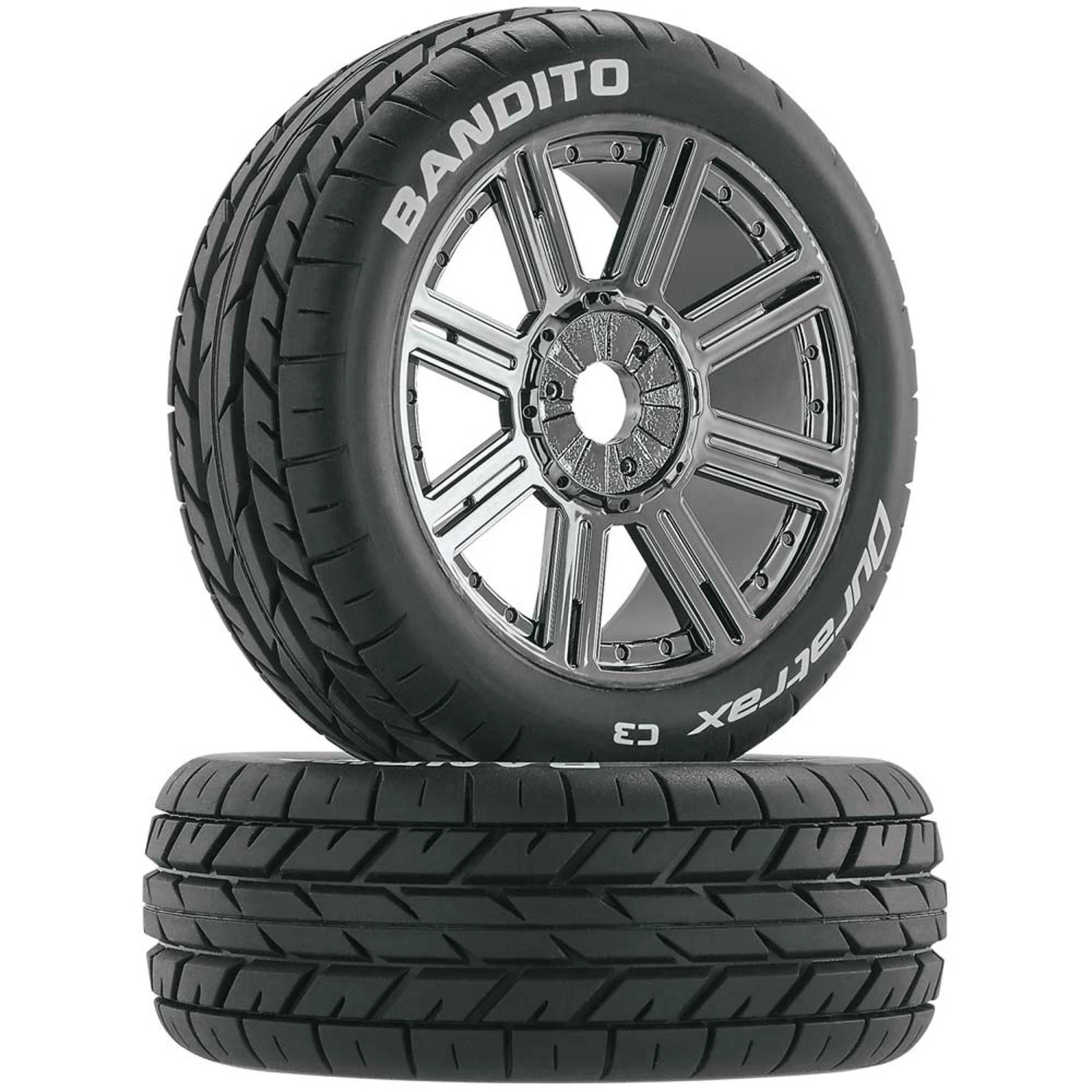 Duratrax Bandito 1/8 Buggy Tire C3 Mounted Spoke Tires, Chrome (2) for Tires & Wheels 3 Duratrax Bandito 1/8 Buggy Tire C3 Mounted Spoke Tires, Chrome (2) for Tires & Wheels