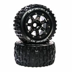 Duratrax Lockup MT Belt 2.8" Mounted Front/Rear Tires, .5 Offset 17mm, Black Chrome (2) for Tires & Wheels