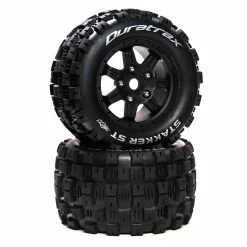 Duratrax Stakker ST Belt 3.8" Mounted Front/Rear Tires 0 Offset 17mm, Black (2) for Tires & Wheels
