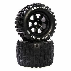 Duratrax Lockup MT Belt 3.8" Mounted Front/Rear Tires .5 Offset 17mm, Black (2) for Tires & Wheels